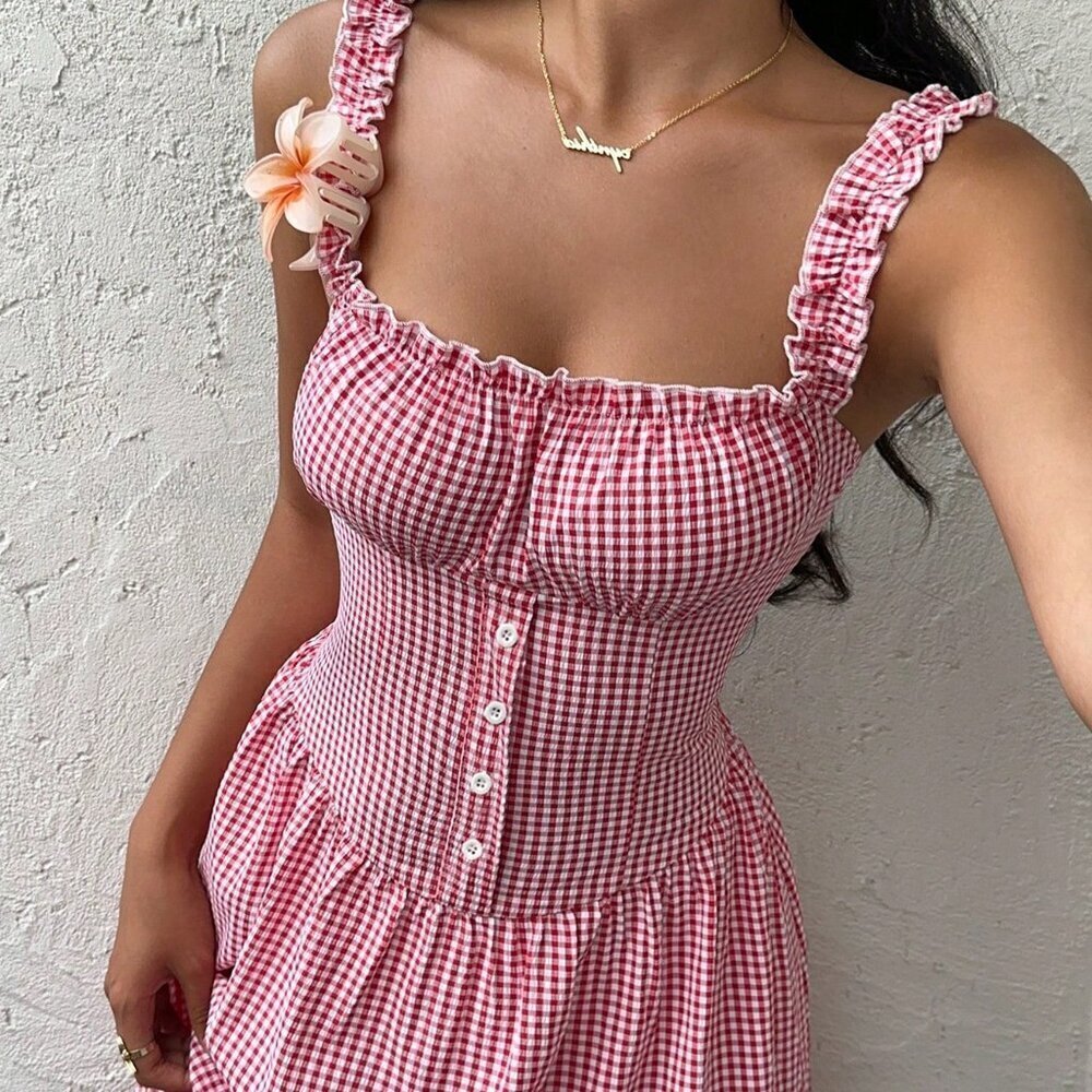 Red And White Casual Women's Elegant Flowy Dress - Picture 4 of 8